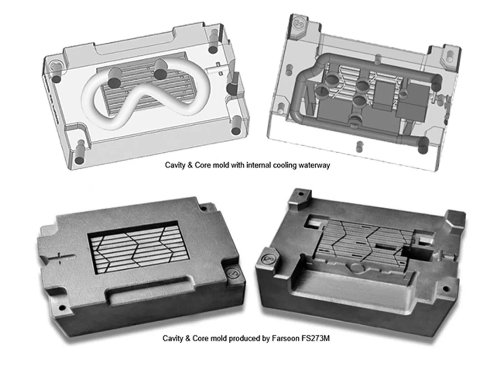 420 stainless steel cavity and core injection mold with cooling channels printed on the Farsoon FS273M