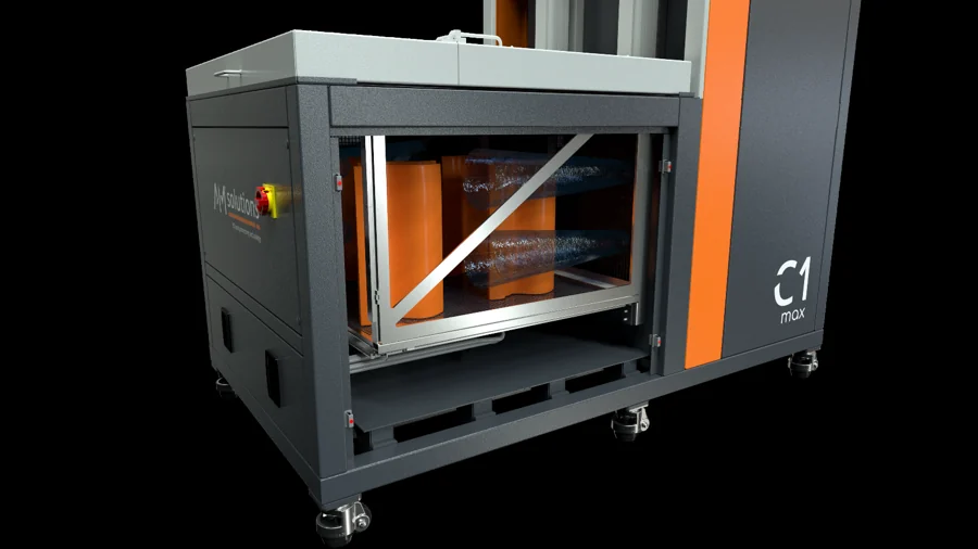 AM Solutions C1 Max interior — build platform, propeller and heating in the processing chamber
