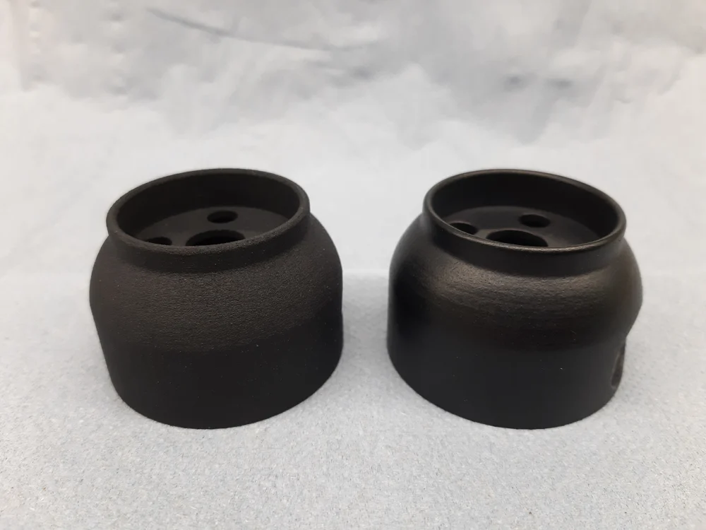 SLS nylon parts before and after surface smoothing in the AM Solutions M1 Basic