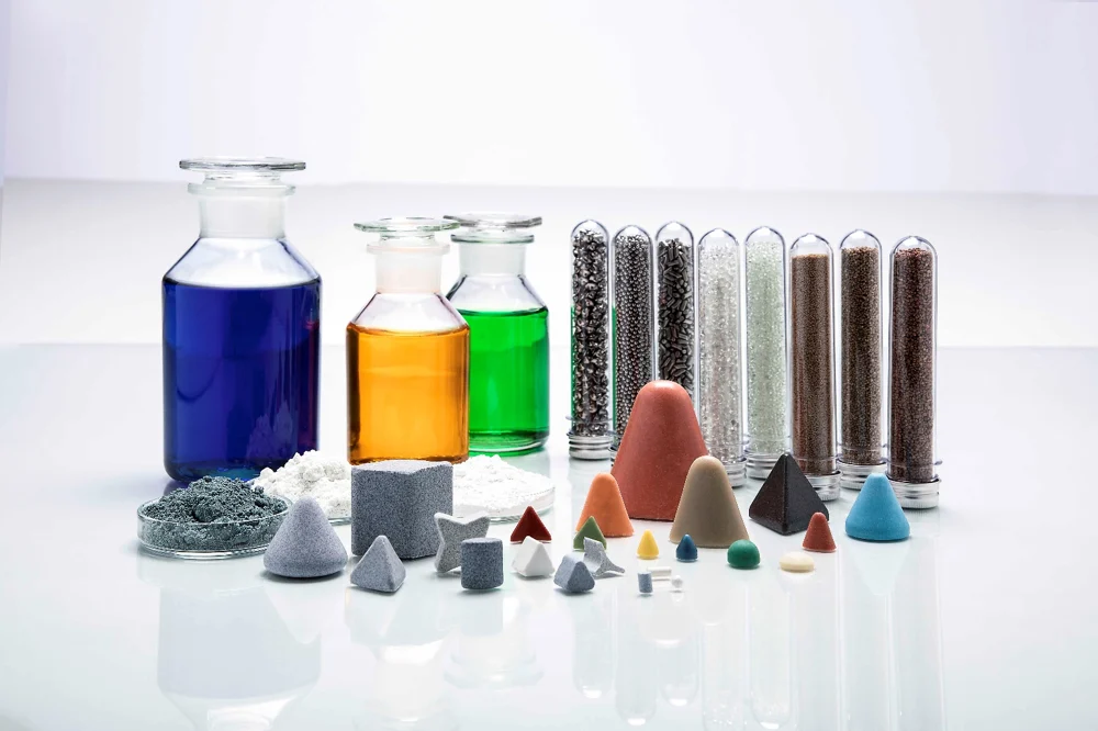 Range of vibratory finishing media and compounds for mass finishing of 3D printed parts