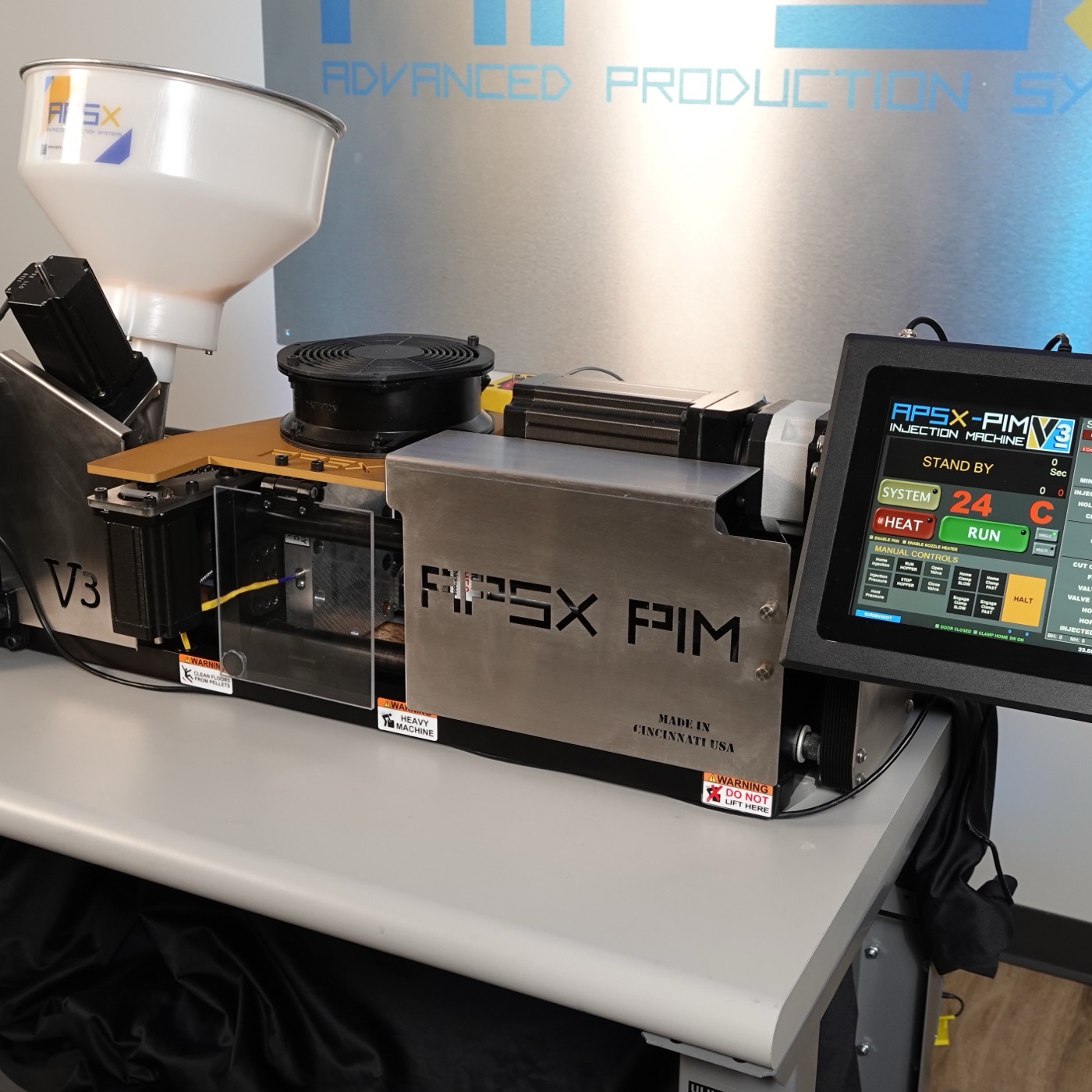 APSX-PIM V3 Desktop Injection Molding Machine – 5-Ton Clamp | 30 cc Shot | Engineering Resins