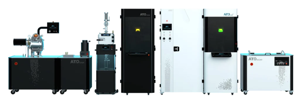 ATO metal powder production suite – atomizer, sieving, ultrasonic cleaning and feeding modules