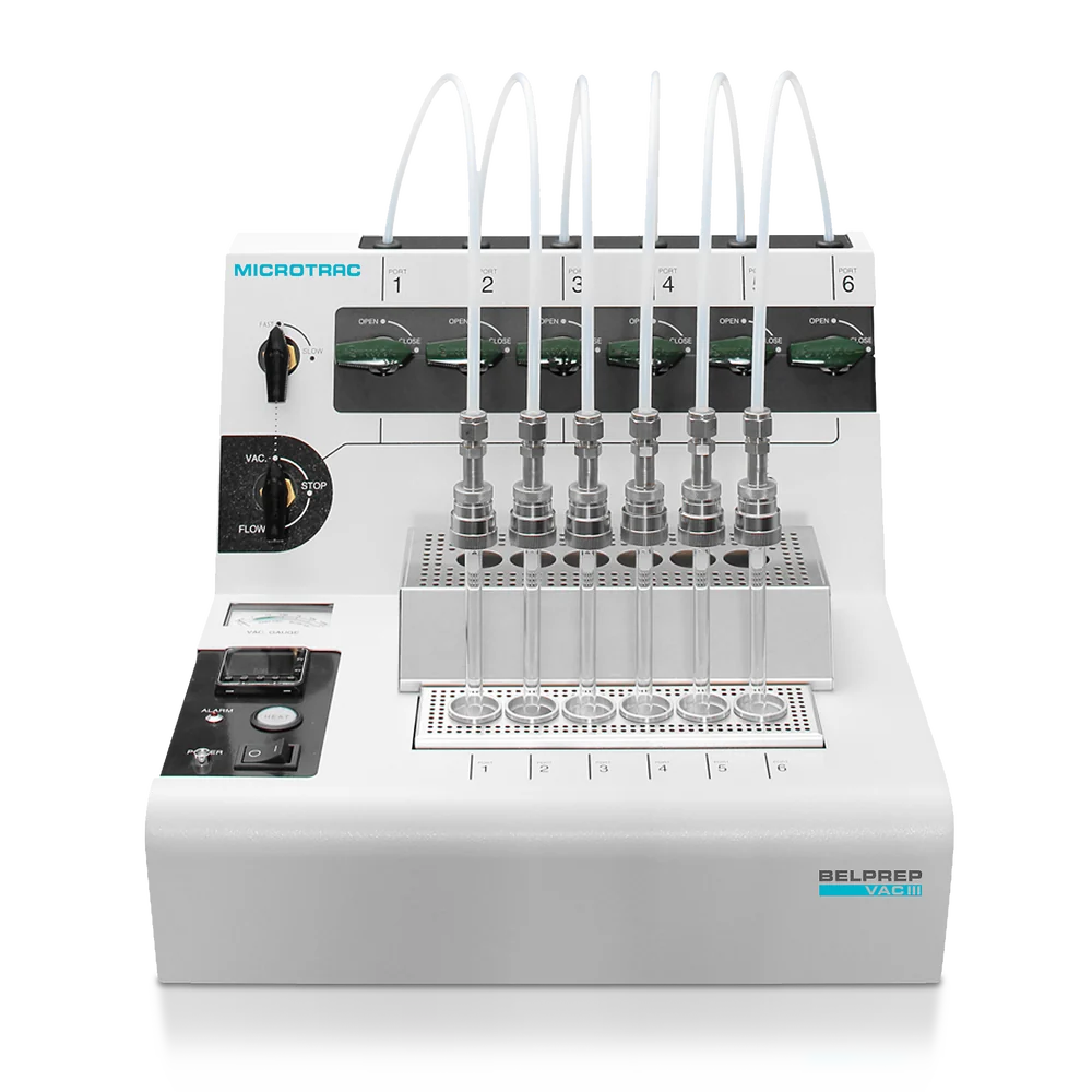 Microtrac BELPREP VAC Vacuum Degasser – Sample Pretreatment for Gas Adsorption | 3 or 6 Ports