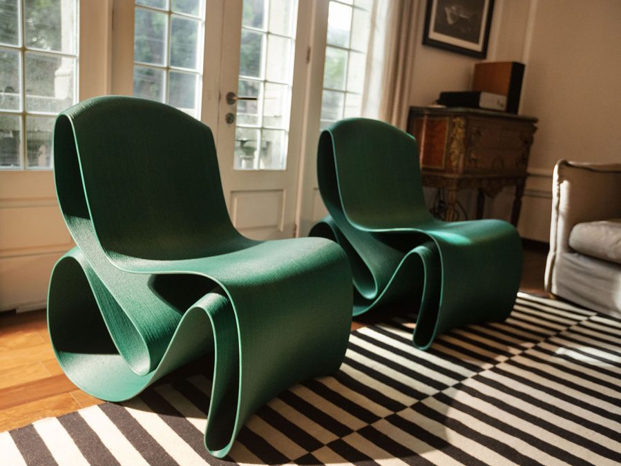 Caracol PP pellets – 3D printed design chair, large-format additive manufacturing