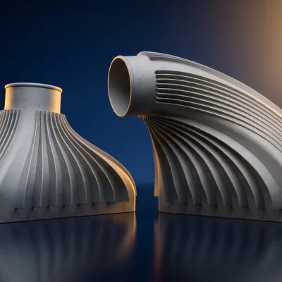 Real AlSi10Mg SLM 3D-printed aluminium aerodynamic ducting parts with fins