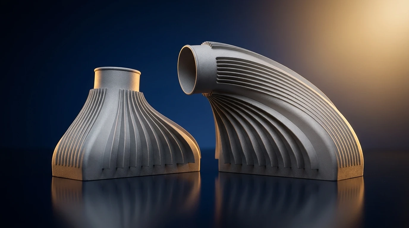 Real AlSi10Mg SLM 3D-printed aluminium aerodynamic ducting parts with fins
