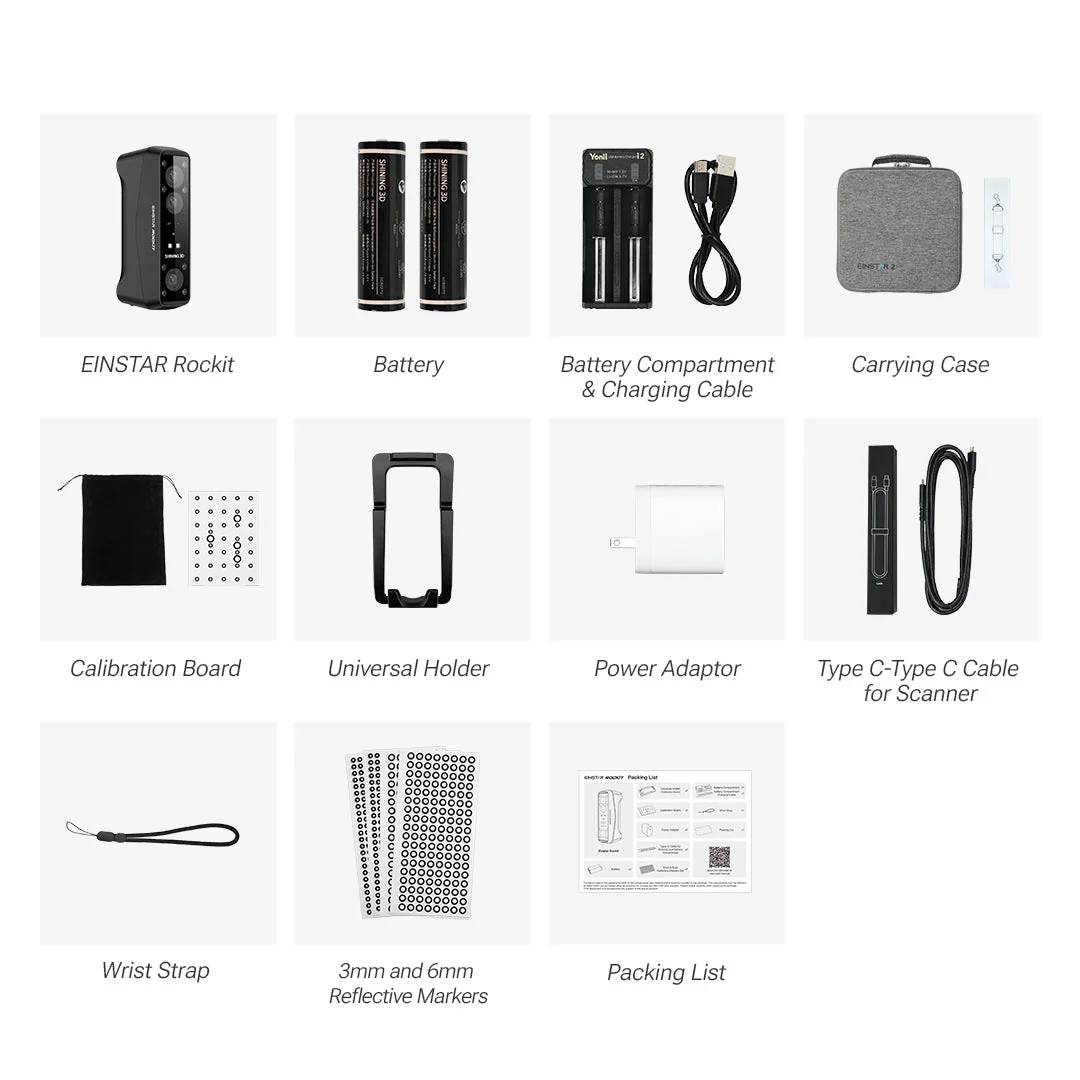 EINSTAR Rockit 3D scanner kit contents in the box