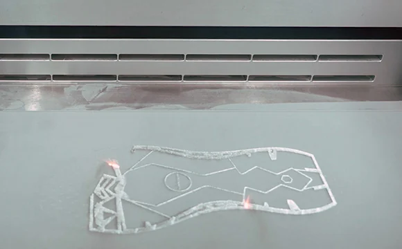 Dual-laser metal powder bed fusion of a shoe sole mold on the Farsoon FS200M-2 build plate