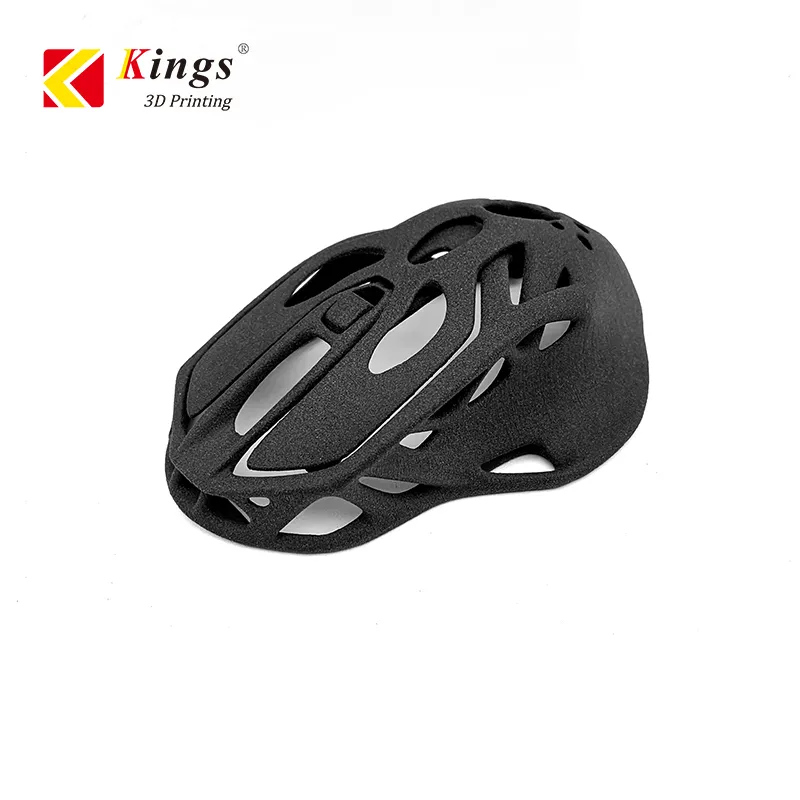 KSPA12BK black PA12 SLS 3D printed helmet – impact-resistant nylon powder sample