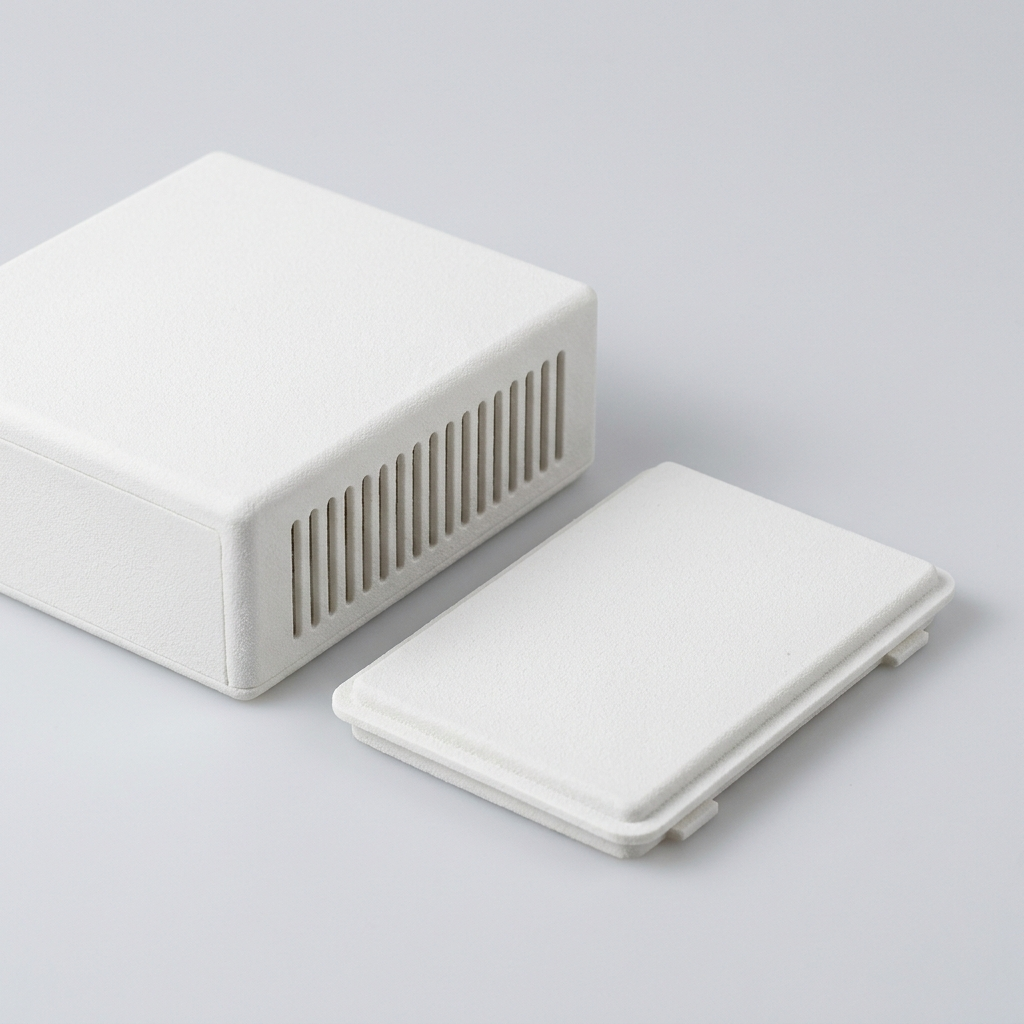 White PA12 nylon SLS-printed vented enclosure
