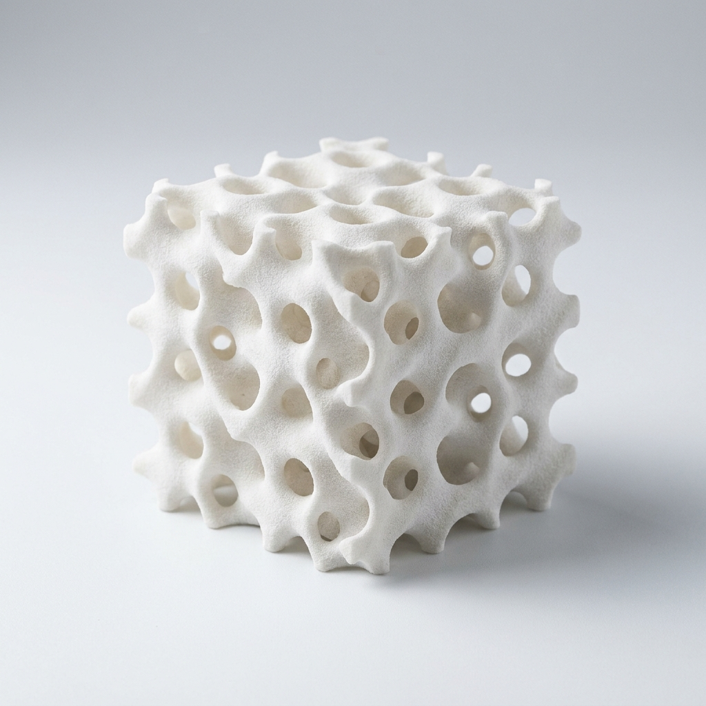 White PA12 nylon SLS-printed lattice structure