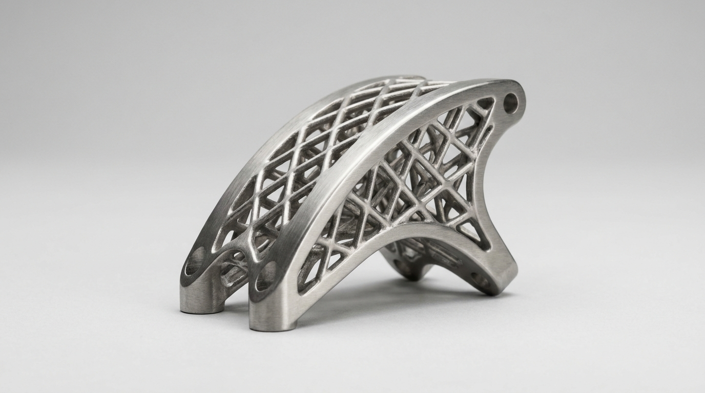 Finished metal 3D-printed titanium lattice bracket from additive manufacturing
