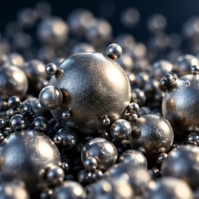 Metal powder characterization: macro view of spherical gas-atomized particles with satellites