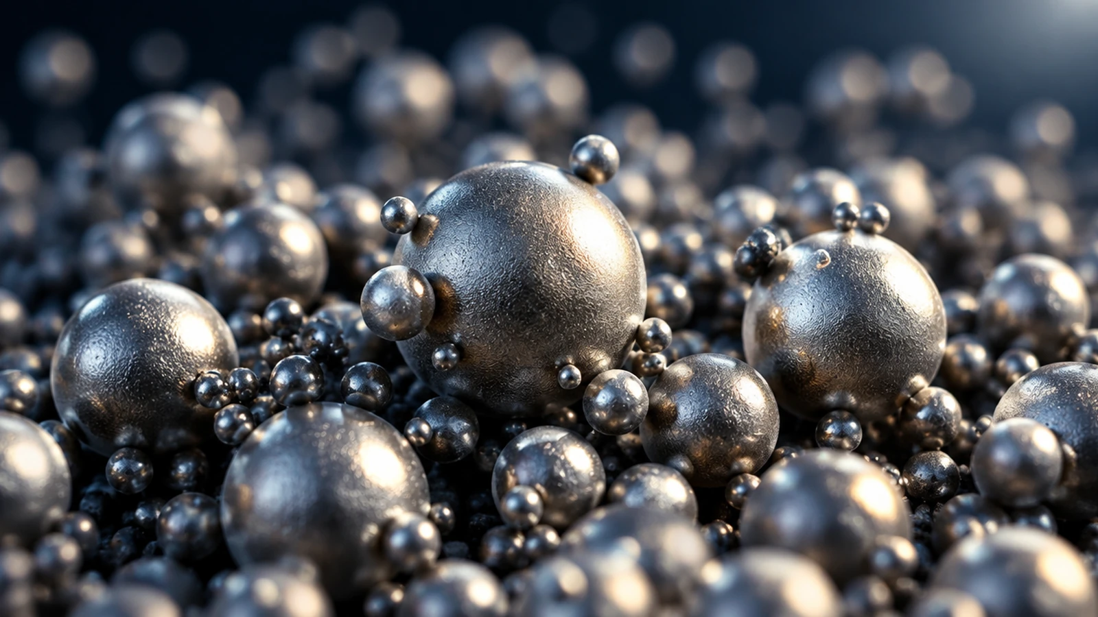 Metal powder characterization: macro view of spherical gas-atomized particles with satellites