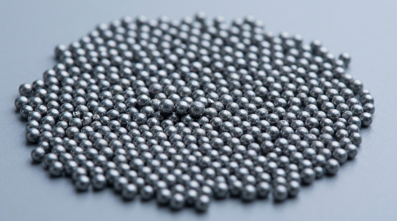 Close-up of spherical metal powder particles for LPBF additive metal printing