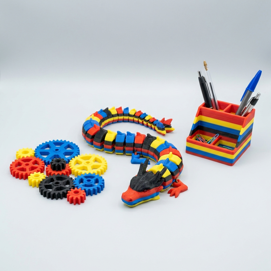 Multi-color 3D printed models printed on the Bambu P2S