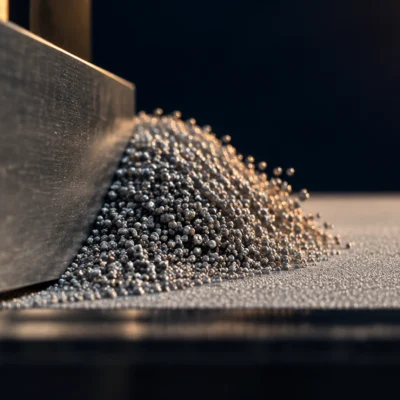 Powder flowability: recoater blade spreading metal powder into a smooth layer