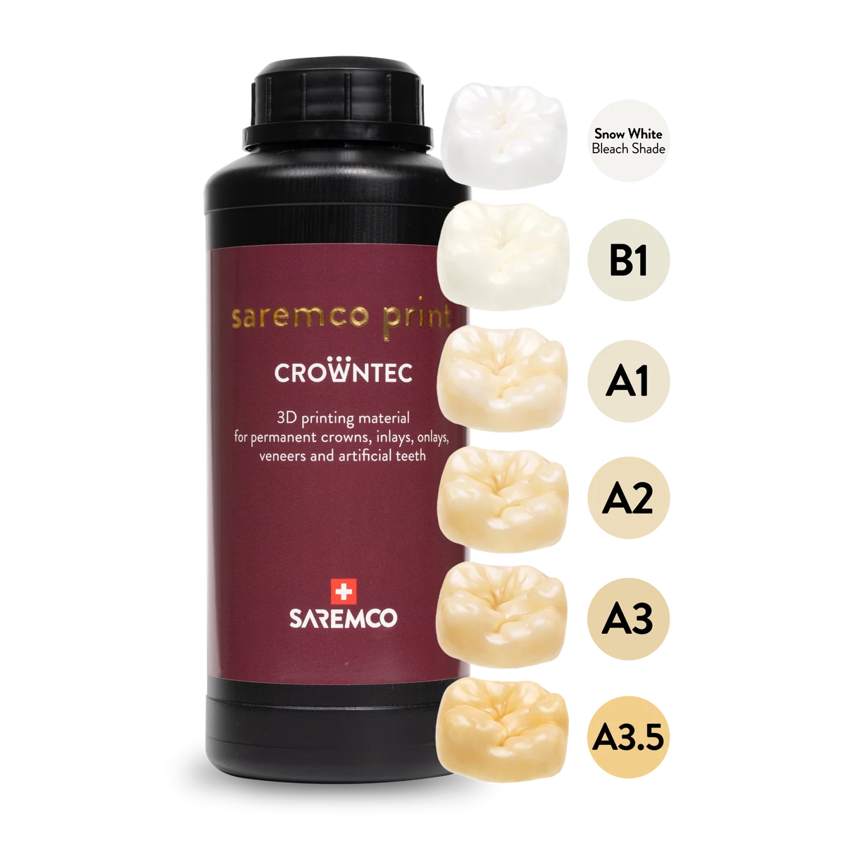 SAREMCO CROWNTEC VITA shade range SW B1 A1 A2 A3 permanent dental resin