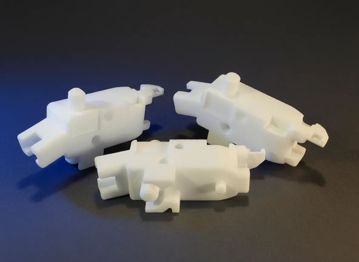 SLS PA12 nylon parts batch on the build tray
