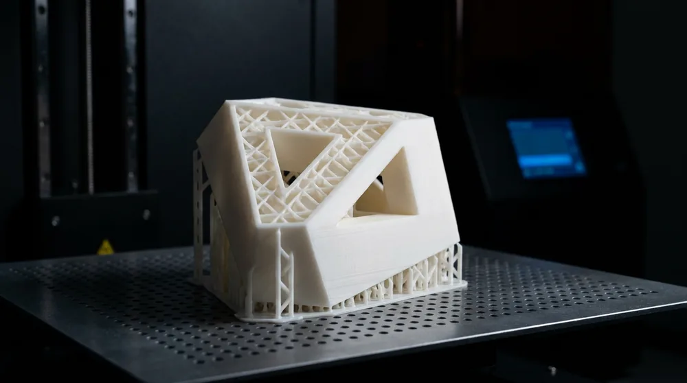 White Standard SLA resin display model on the build platform